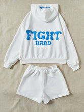 EZwear Letter Graphic Drop Shoulder Drawstring Hoodie & Track Shorts